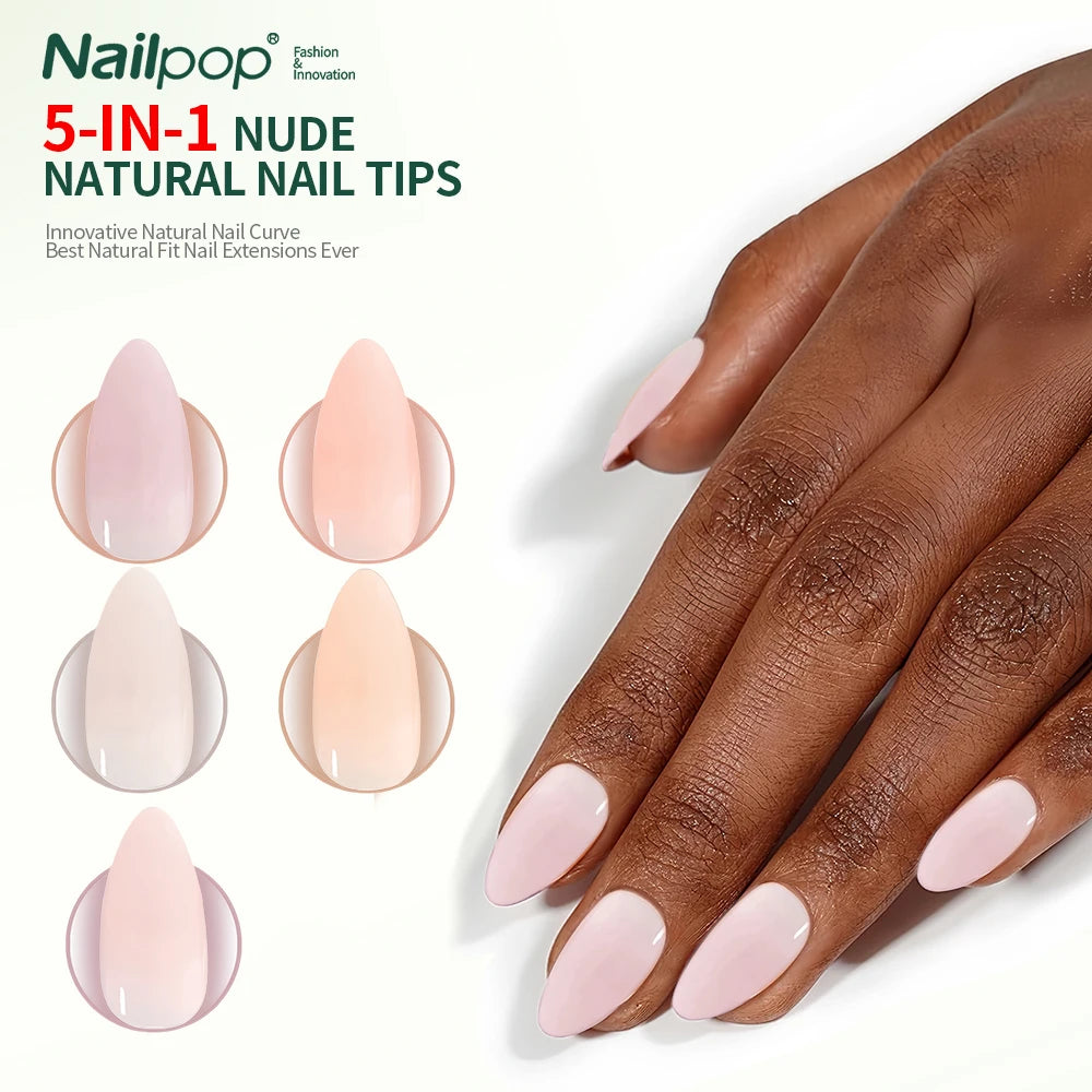 Nailpop 140 1 Nude Pink Nail Tips Per Square Almond Coffin Oval Soft Qme