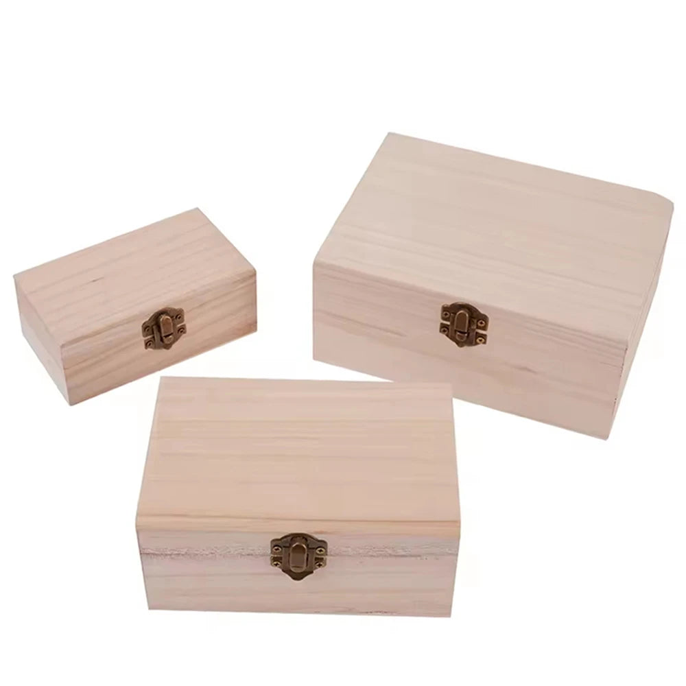 1/3pcs Log Color Scotch Plain Wood Wooden Square Hinged Storage Boxes Craft Gift Box Handmade Case Box Storage Organization Qme