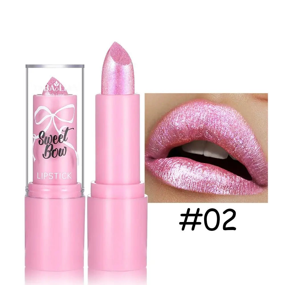 Metallic Pink Glitter Lipstick Long Lasting Shine Diamond Nude Qme 02