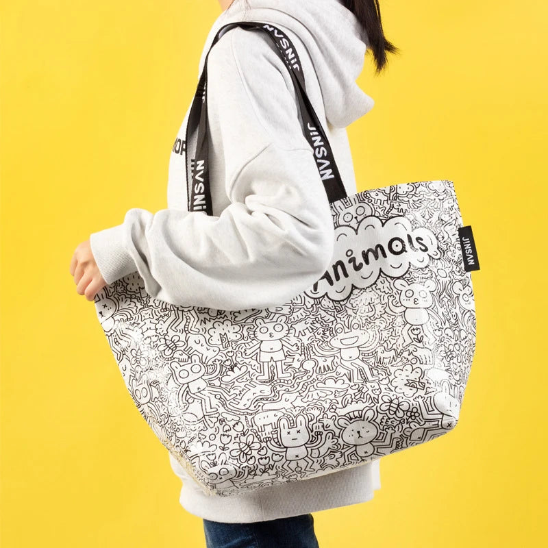 1pc Large Capacity Creative Shopping Shoulder Bag For Shopping Party And Kitchen Organizers And Storage Kitchen Accessories Qme scrawl 54x20x35cm