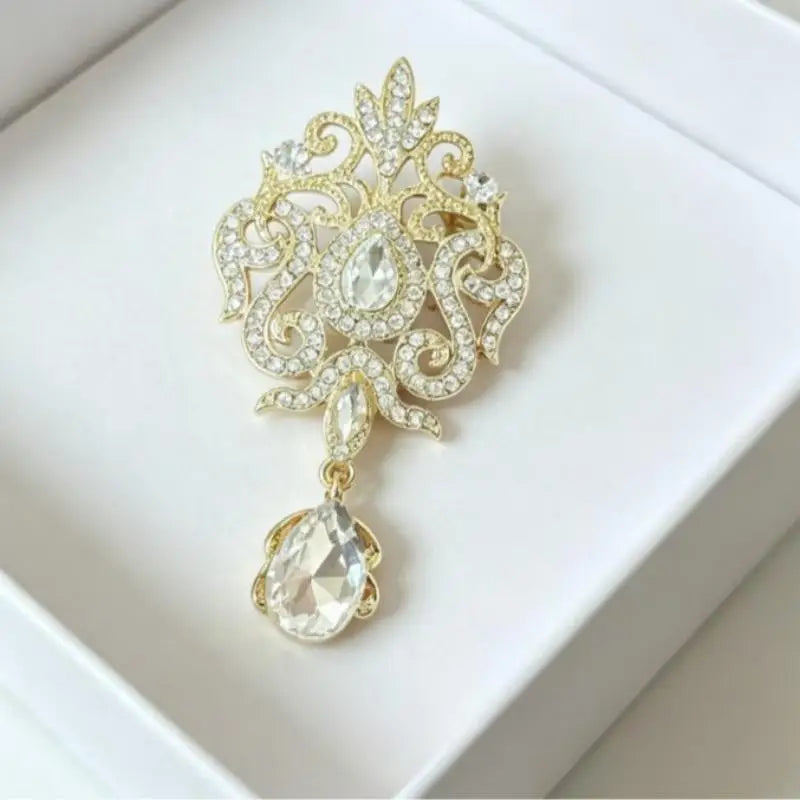 Vintage Gold Silver Color Crystal Brooches For Wedding Women Party Dress Rhinestone Bridal Bouquet Water Drop Brooch Pins Qme A1