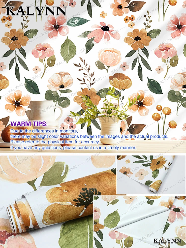 Floral Wall Stickers Self Adhesive Removable Wallpaper Vinyl Contact Qme White Yellow Green 16FTx17in(5mx45cm)