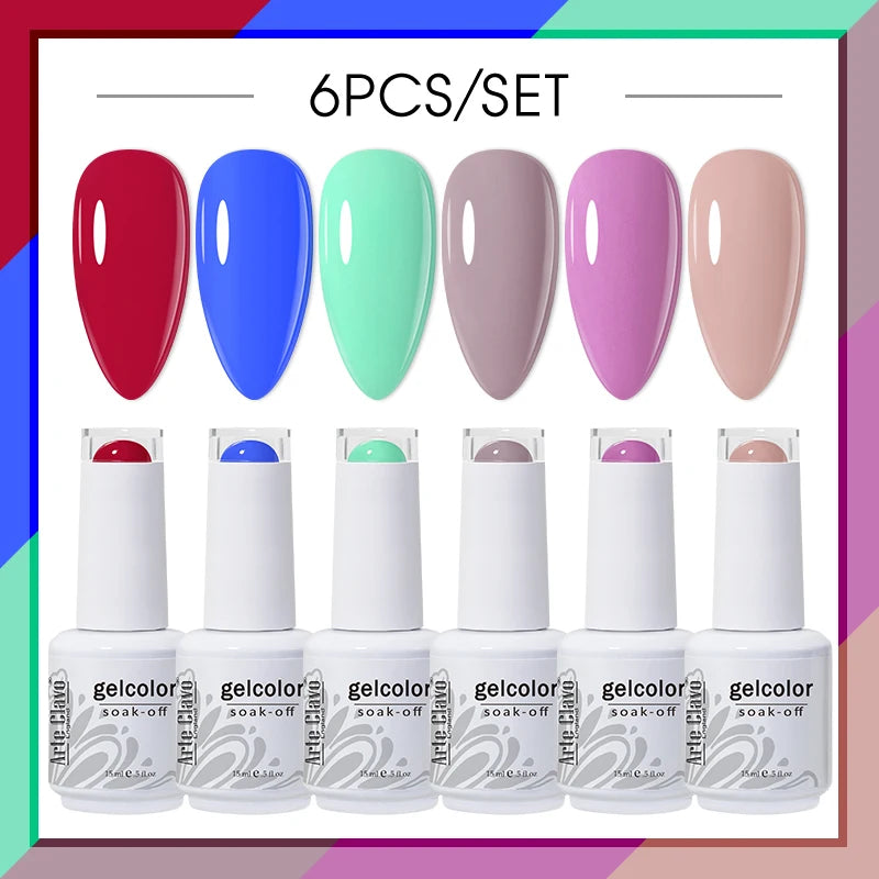 Arte Clavo Glitter Semi Permanent Nail Art LED UV Gel Polish Sparkly Qme AC-ZBZH11-6B