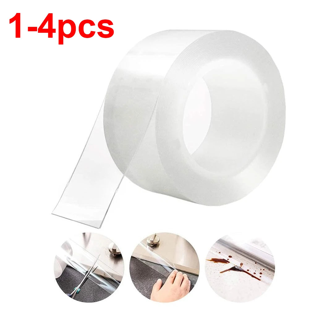 1-4Pcs 5M/10M Single Side Self-Adhesive Nano Tape Waterproof and Stain-Resistant Kitchen Bath Sink Caulk Strip Transparent Tape Qme