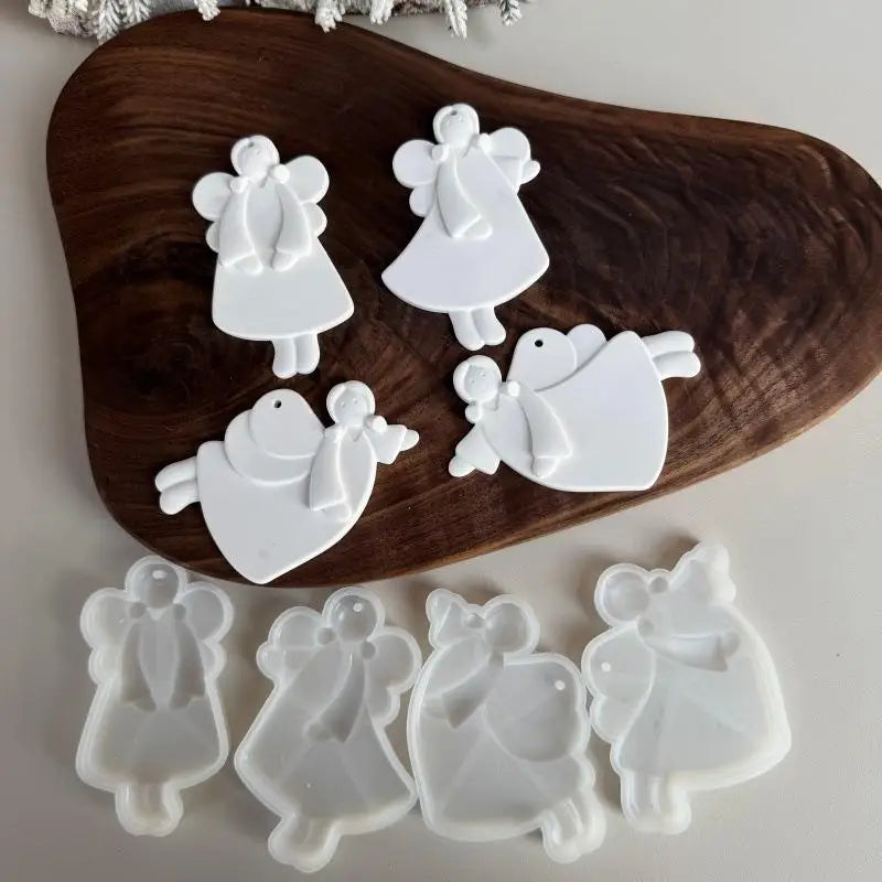 1Pcs Christmas Tree Hanging Ornament Plaster Concrete Resin Mould DIY Angel Love Girl Silicone Mold Girl Craft Supplies Qme