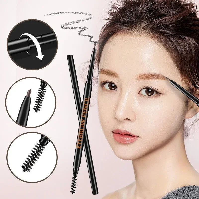 1.5mm Fine Eyebrow Pencil with Double Head Automatic Rotation, One Line Eyebrow Pencil Waterproof and Makeup Free Makeup Pen Qme