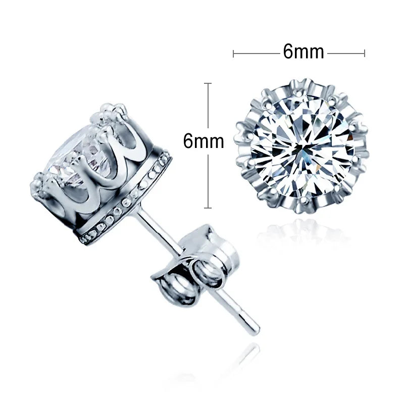 Classic 925 Sterling Silver Color CZ Crystal Stud Earrings For Women Men Top Quality Cubic Zircon Ear Accessories Jewelry Qme