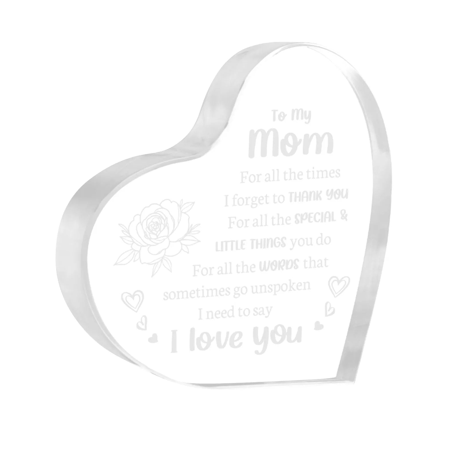 3D Acrylic Heart-Shaped Sign Souvenir Ornaments Home Office Decoration Holiday Birthday Mother Day Gift for Mom Qme