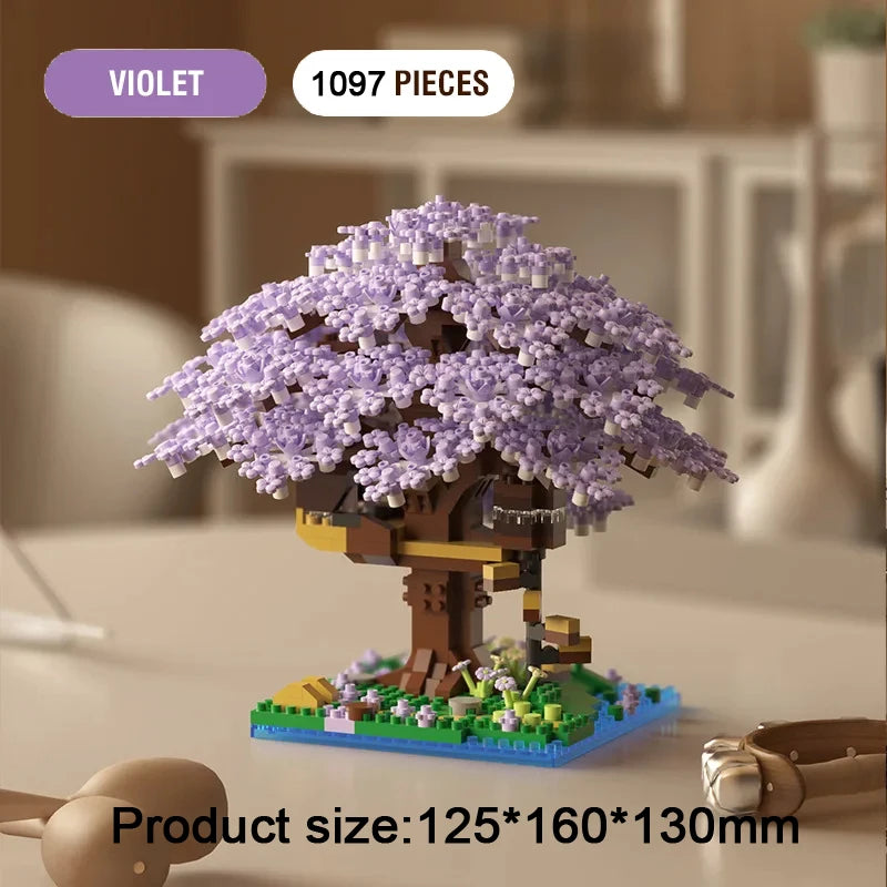 DIY Sakura Tree Building Blocks Set Diy Cherry Blossom Bricks with Light Treehouse Model Ornament Romantic Gift for Girl Friend Qme Small Purple-Opp