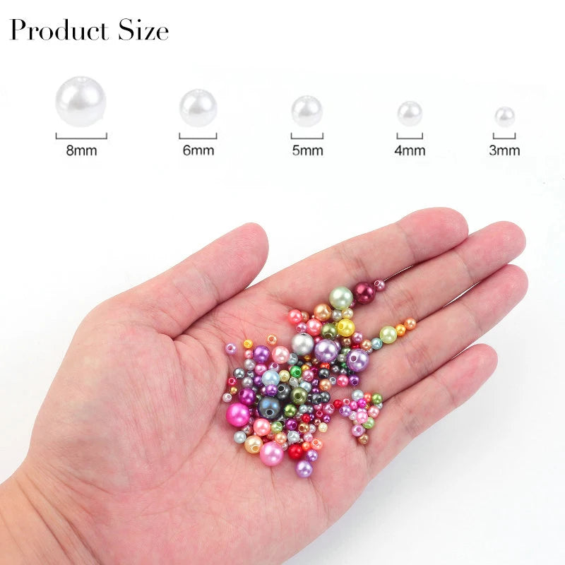 Mixed Size Acrylic Pearl Beads Round Tiny Craft Beads Loose Pearls for Jewelry Making DIY Craft Necklaces Bracelets 30g/pack Qme