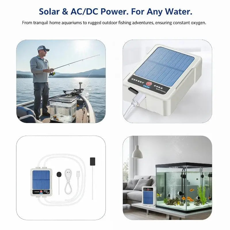USB Aquarium Pumps Portable Solar Oxygen Pump Pipe Wave Maker Quiet Qme