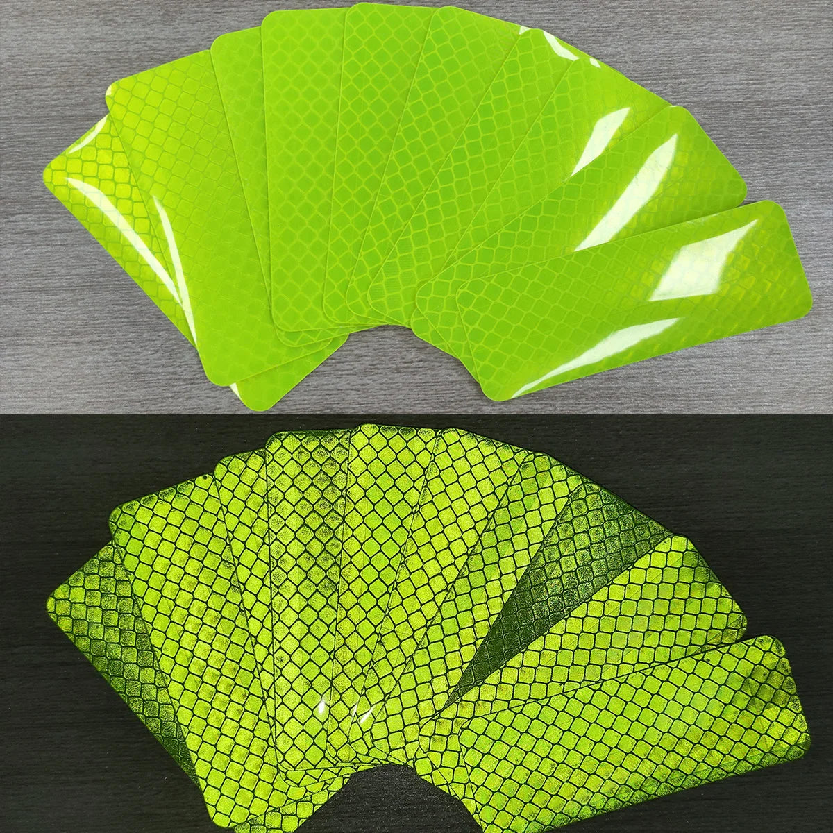 10pcs Car Bumper Reflective Stickers 3x8cm Reflective Warning Strip Tape Safety Secure Reflector Decals for Enhanced Visibility Qme Fluorescent Green 8CM 3CM