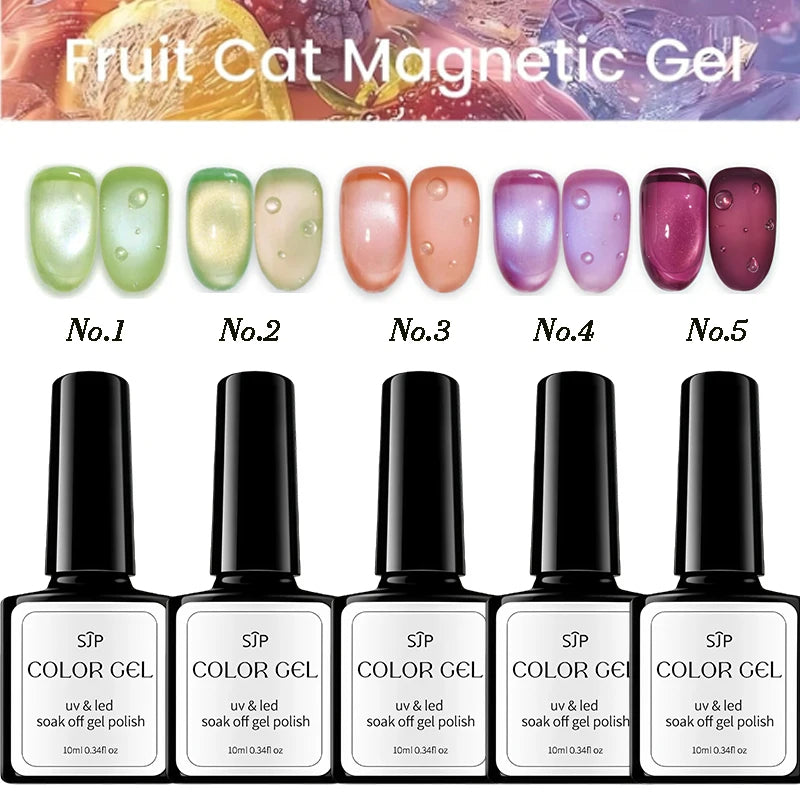 1 5 Bottle Fruit Cat-eye Gel Nail Polish DIY Art Spring Summer Qme
