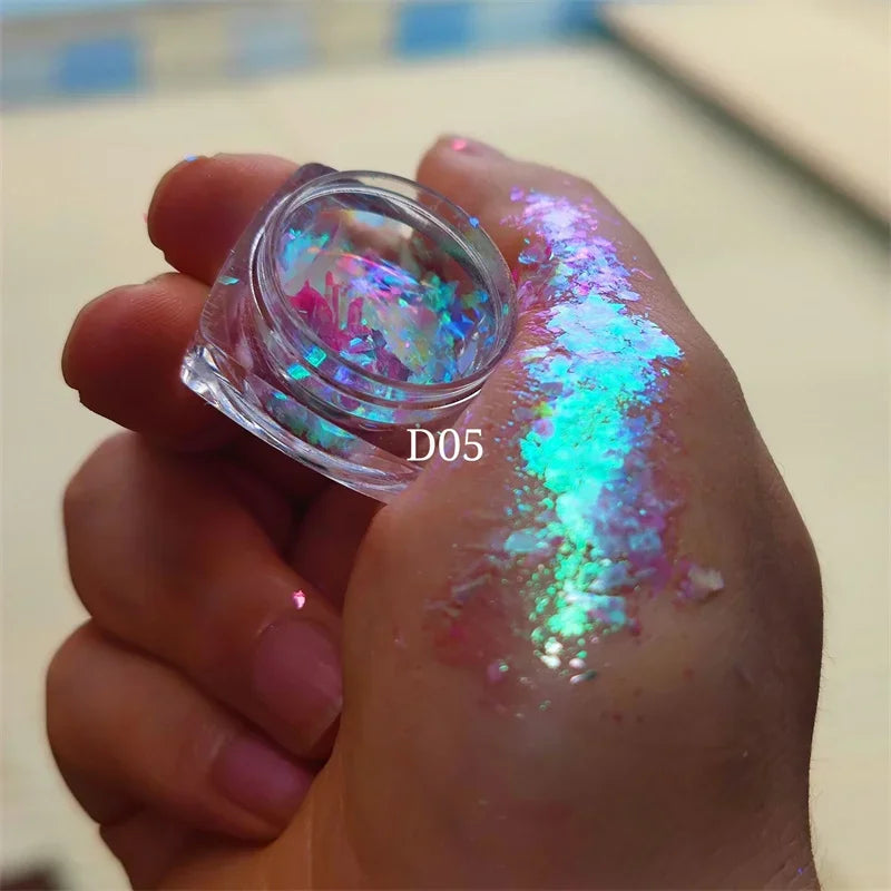 Ultra-Thin Waterproof Color Shift Holographic Eyeshadow Highlighter MultiChrome Shifting Pigments Duochrome Chameleon Eyeshadow Qme D05