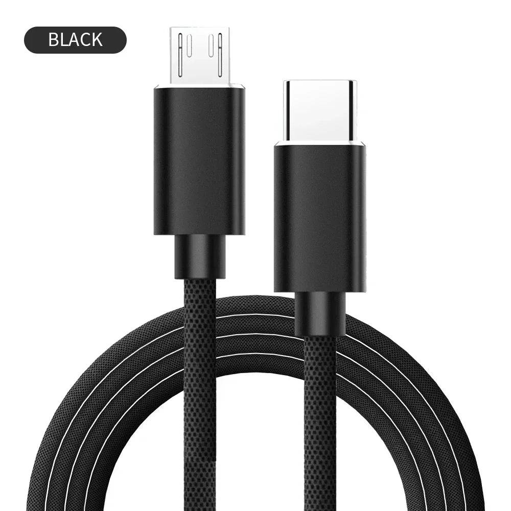 USB Type C To Micro Usb Cable For Samsung Galaxy S7 S6 Android Fast Charging Mobile Phone Charger Cord For Huawei USB PD Cable Qme black