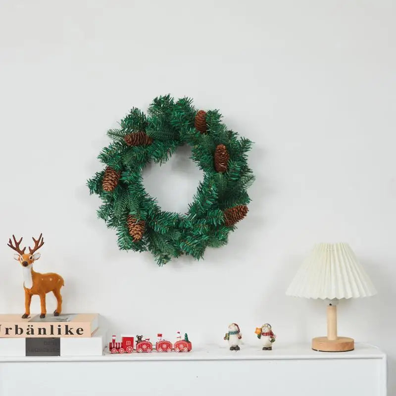 30/40cm New Green Christmas Decoration Wreath Encrypted PVC Ordinary Leaf Simulation Wreath Door Hanging Christmas Wreath Qme