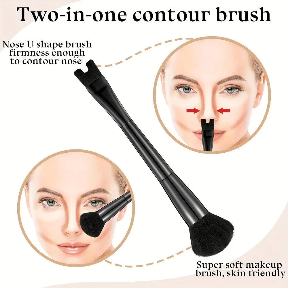 U-shape Nose Contour Brush Soft Synthetic Fiber Multi Use Precision Qme