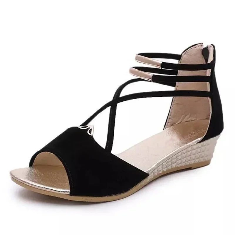 Women Wedge Sandals Summer New Luxury Red Beige Open Toe Casual Shoes Rhinestone Comfortable Platform Sandalias Roman Style Qme