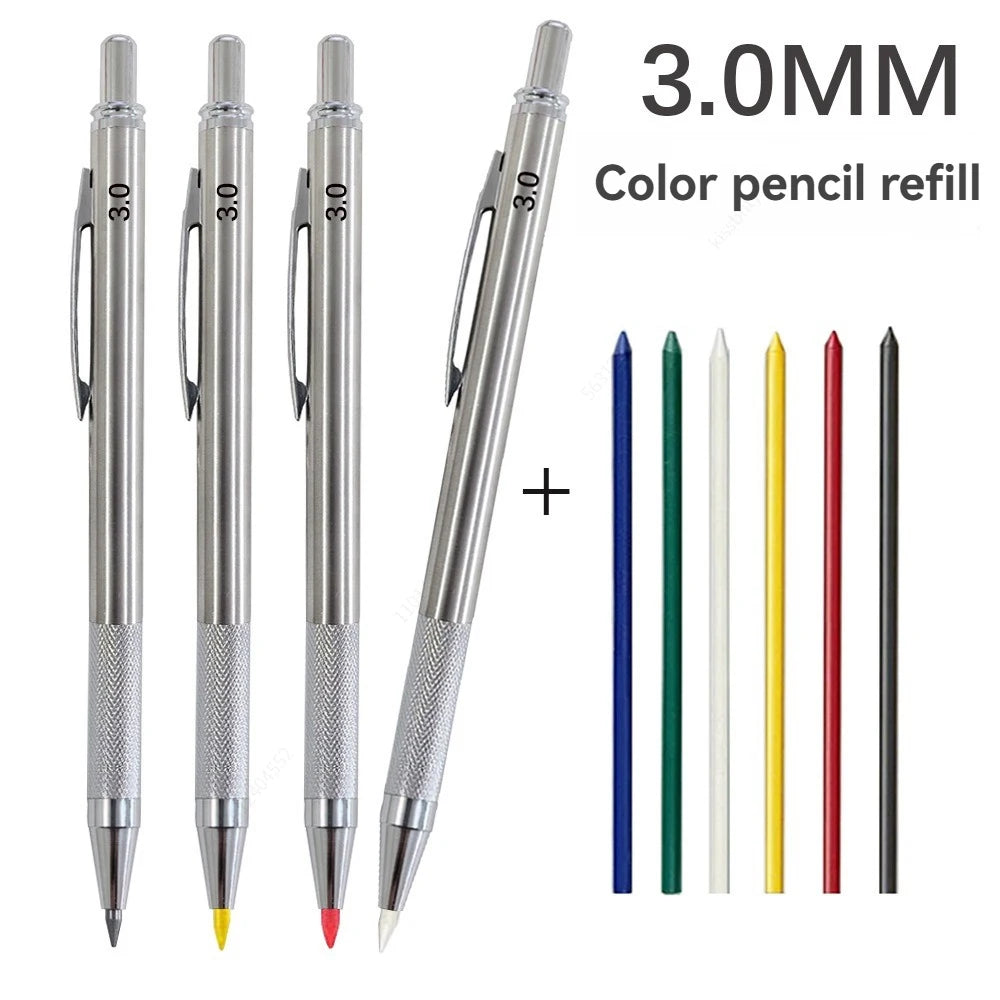Mechanical Pencil Set 3.0mm Full Metal Art Drawing Painting Automatic Pencil with Leads Office School Supply Qme
