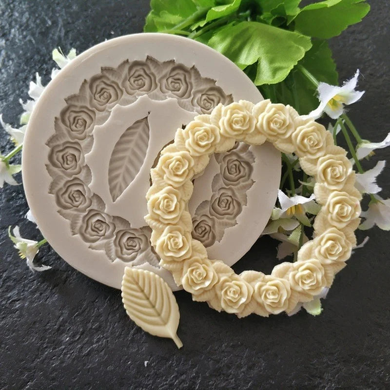1 PC Rosette Leaves Silicone Mold Cake Diy Chocolate Mold Picture Frame Frame Sugar Baking Mold Molding Silicone Qme Beige
