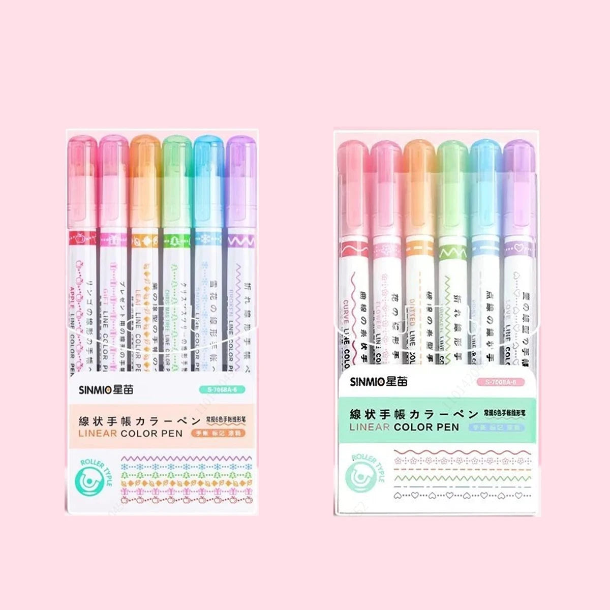 6-24pcs/set Flower Line Shape Highlighter Pen Roller Tip Curve Liner Marker Kawaii Stationery School Office Supplies Qme orange And green