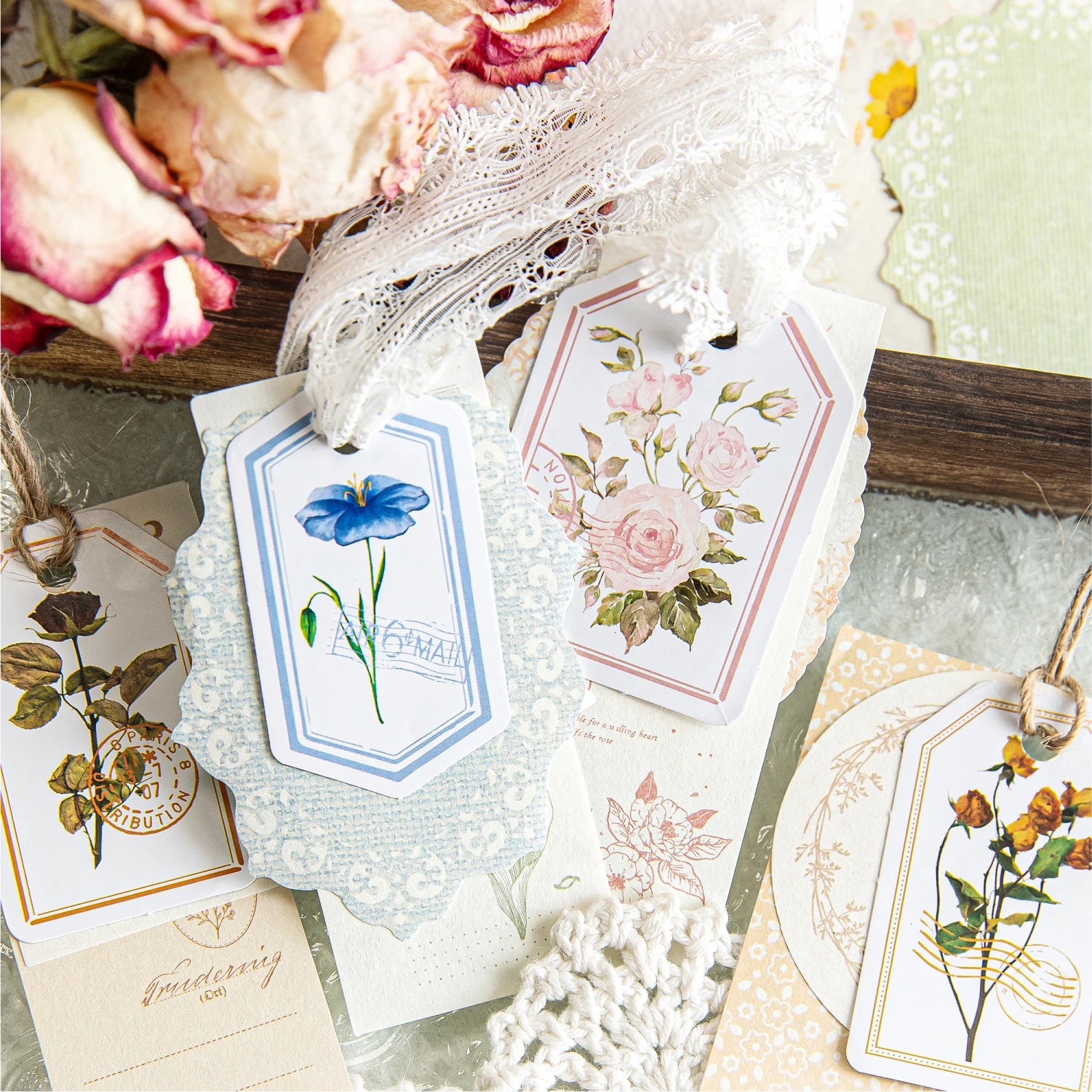 Light Vintage Watercolor Floral Kit, Artistic Botanical Decor Paper for DIY Journal Collage & Background Layering Qme