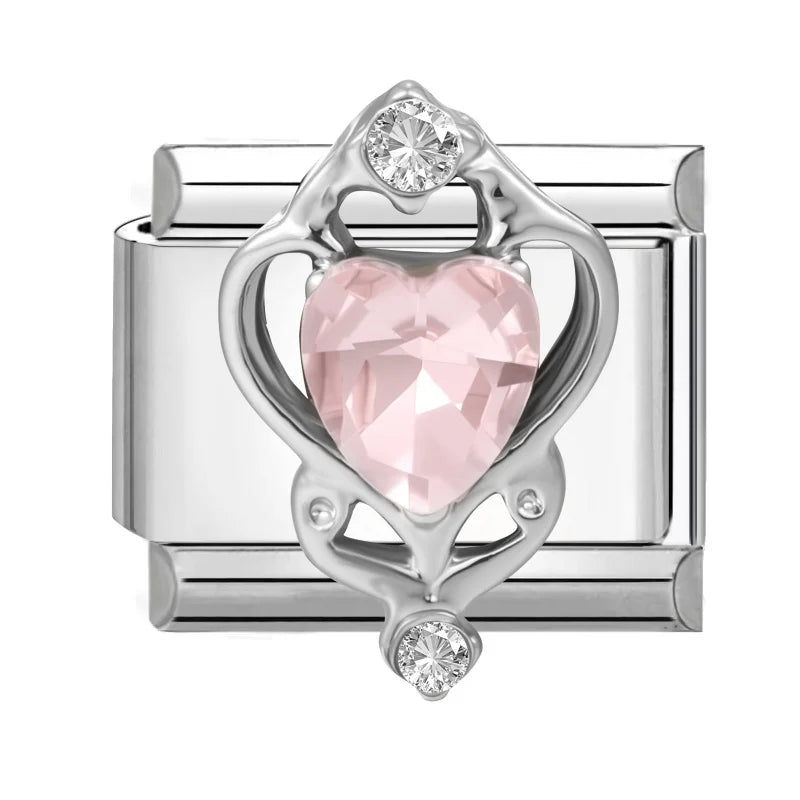 Y2K Blue Pink Gems Bows Heart Water Drop Butterfly Italian Charm Links Stainless Steel Fit 9mm Bracelet Jewelry DIY Making Gifts Qme Style 23