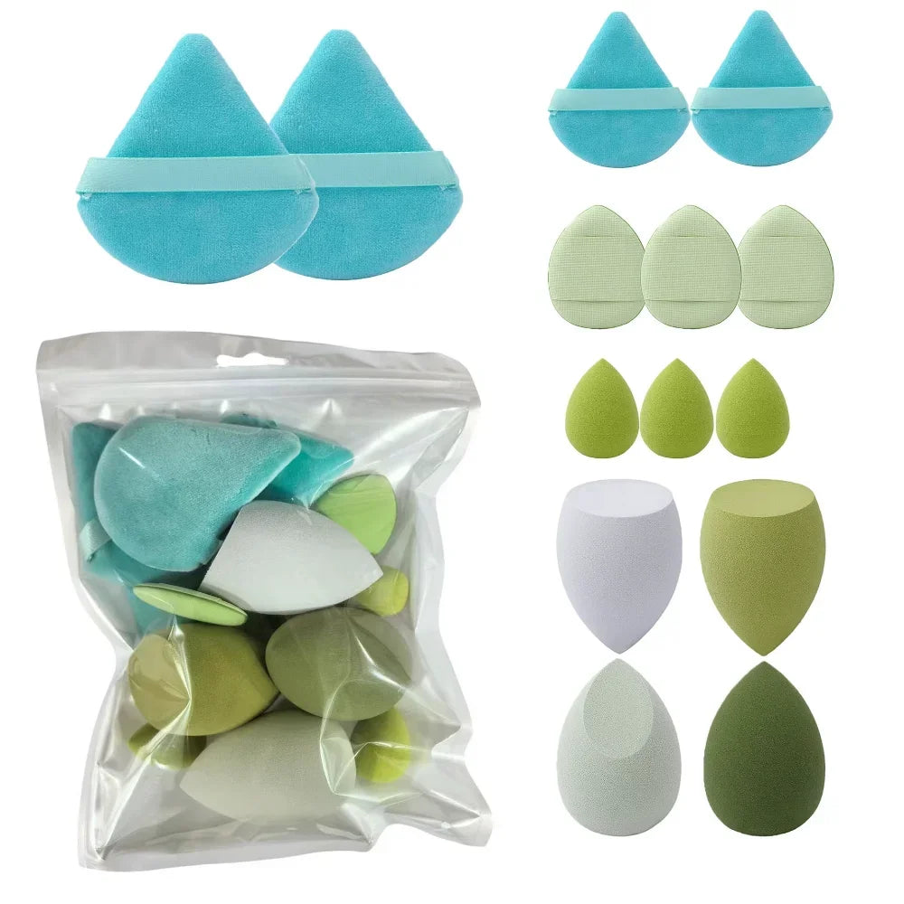 Makeup Sponge Velvet Cosmetic Blenders Finger Puff Foundation Puffs Qme 14Pcs Green