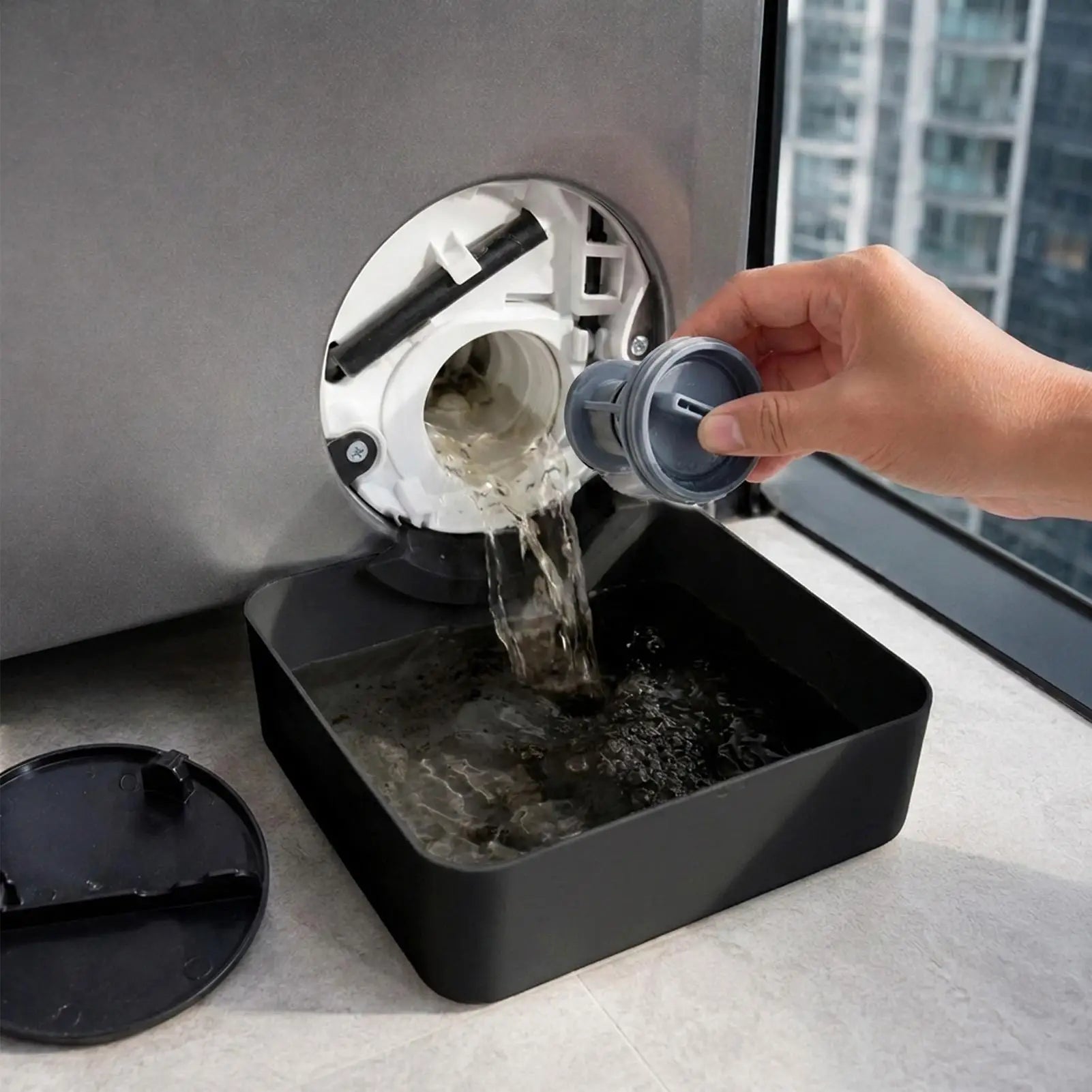 Washer Drain Pan Reusable Lint Filter Accessory with Funnel Front Load Washing Machine Drain Tray for Floor Clean Dry Floor Qme