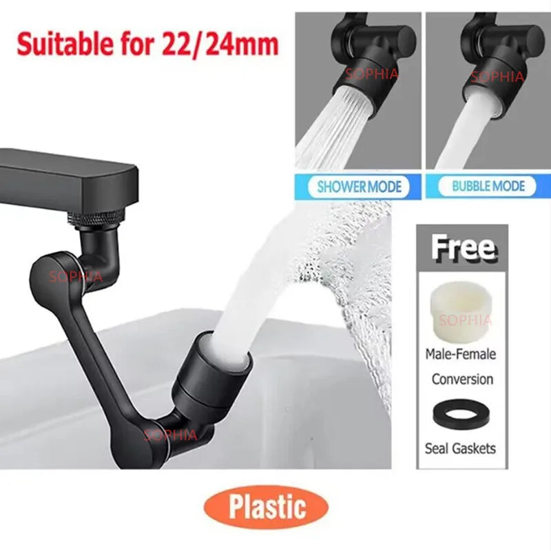 New 1080° Universal Rotation Faucet Sprayer Head For Washbasin Faucet Extender Splash Bubbler Nozzle Kitchen Tap 22/24mm Adaptor Qme Black 1080 dual mode