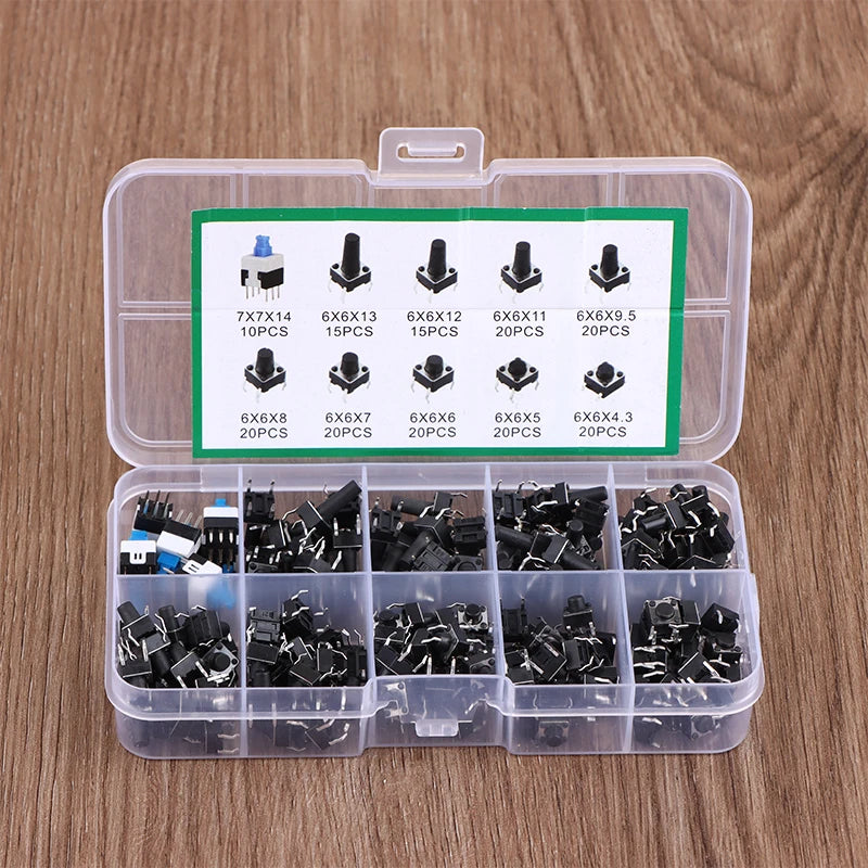 10 Values 180Pcs Tactile Push Button Switch Momentary Tactile Tact Mini Switch Kit 6*6 4.3-13MM 7*7mm Momentary Switch. Qme