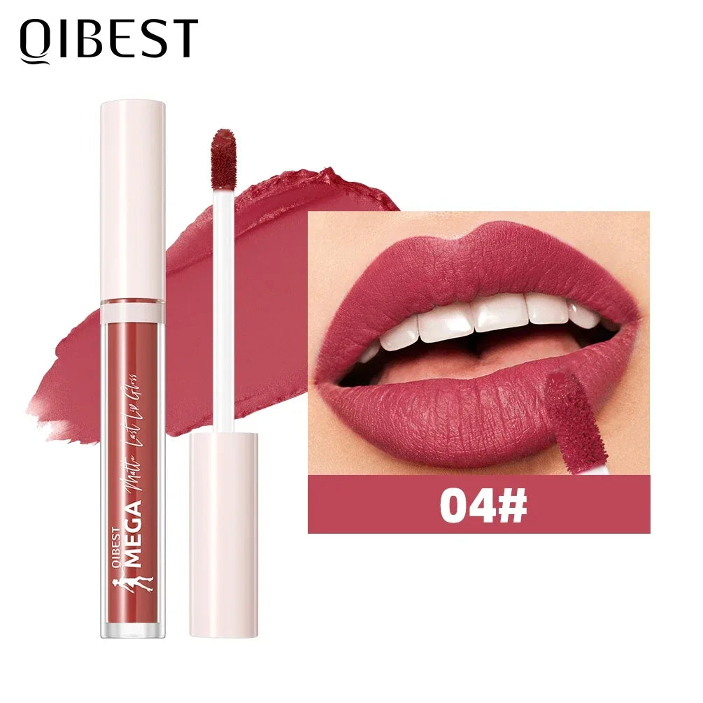 QIBEST New 24 Colors Matte Liquid Lipstick Long lasting Nude Brown Purple Lip tint Non-Stick Sexy Red Lipgloss Waterproof Makeup Qme 04
