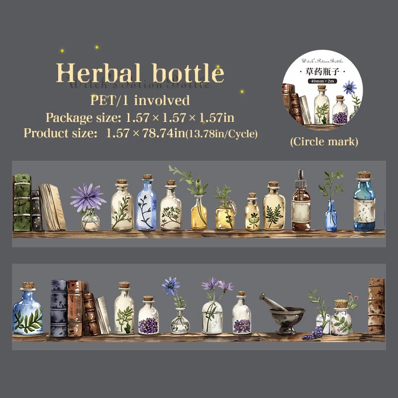 4cm*2m Gothic witch's potion bottle PET Tapes DIY Scrapbooking Stickers Masking Tape Collage Journal Creative Stationery Tapes Qme B