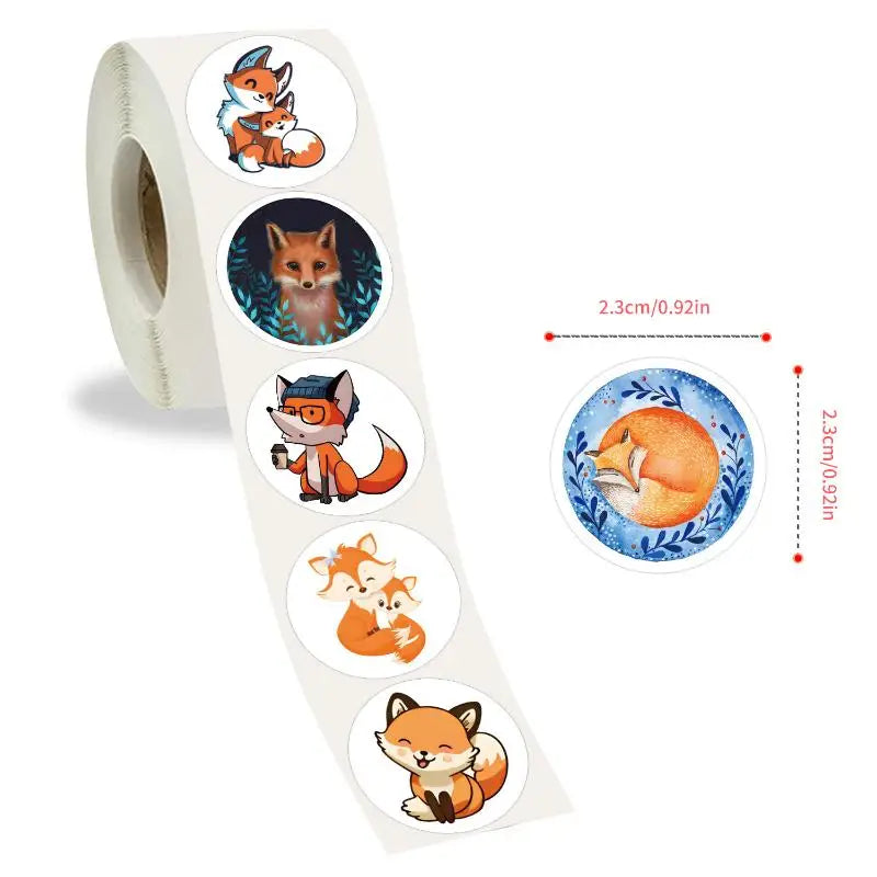 500pcs/Roll Cute Foxes Stickers 8 Designs Decals Diy Adorn Gifts Packing Labels 2.5cm/1.0'' Qme Yellow