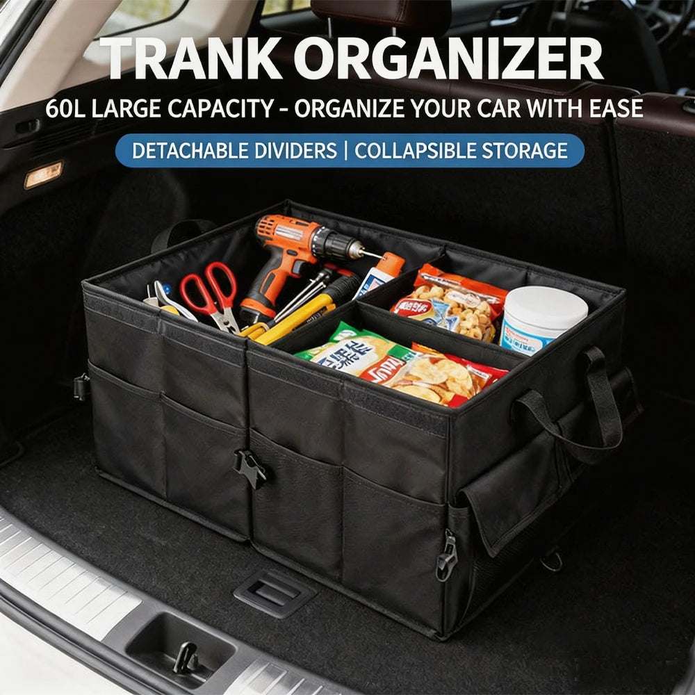 Large Oxford Fabric Foldable Car Trunk Storage Box Multi-Functional Waterproof Collapsible Cargo Organizer for SUV Sedan Qme