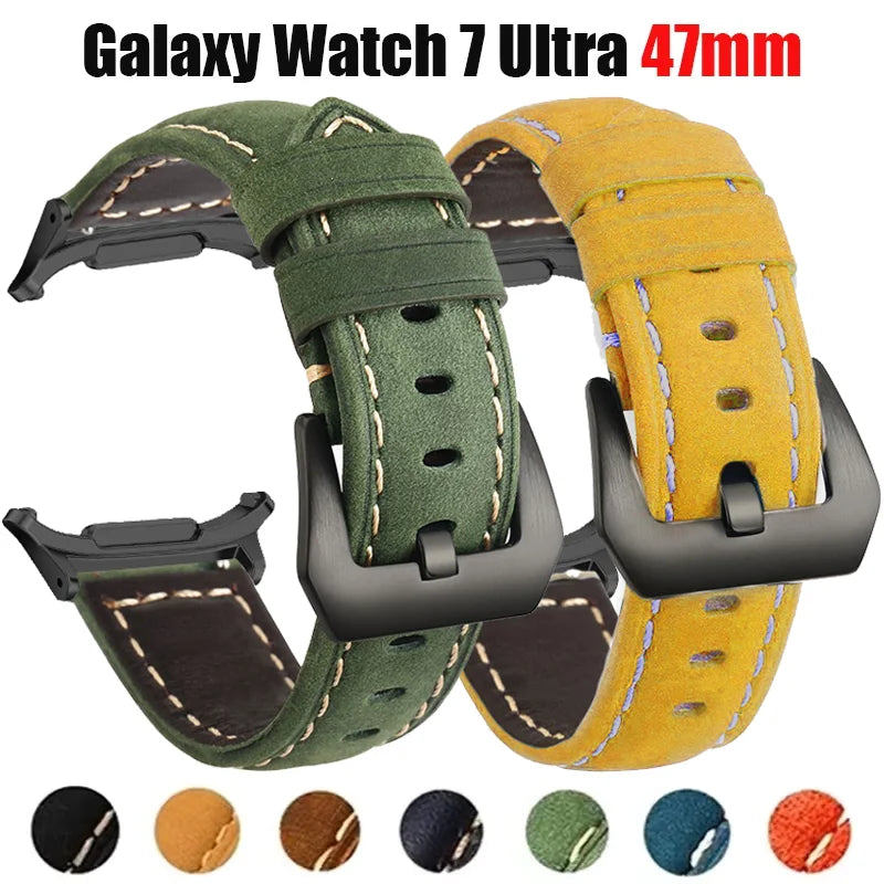 No Gaps Leather Strap for Samsung Galaxy Watch 7 Ultra 47mm Bracelet Wristband for Galaxy Watch Ultra Band Replacement Correa Qme