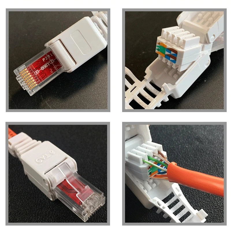 5pcs No Crimp Connectors Ethernet Cable Tool-less Crystal Head Plug CAT6 RJ45 Connector Qme
