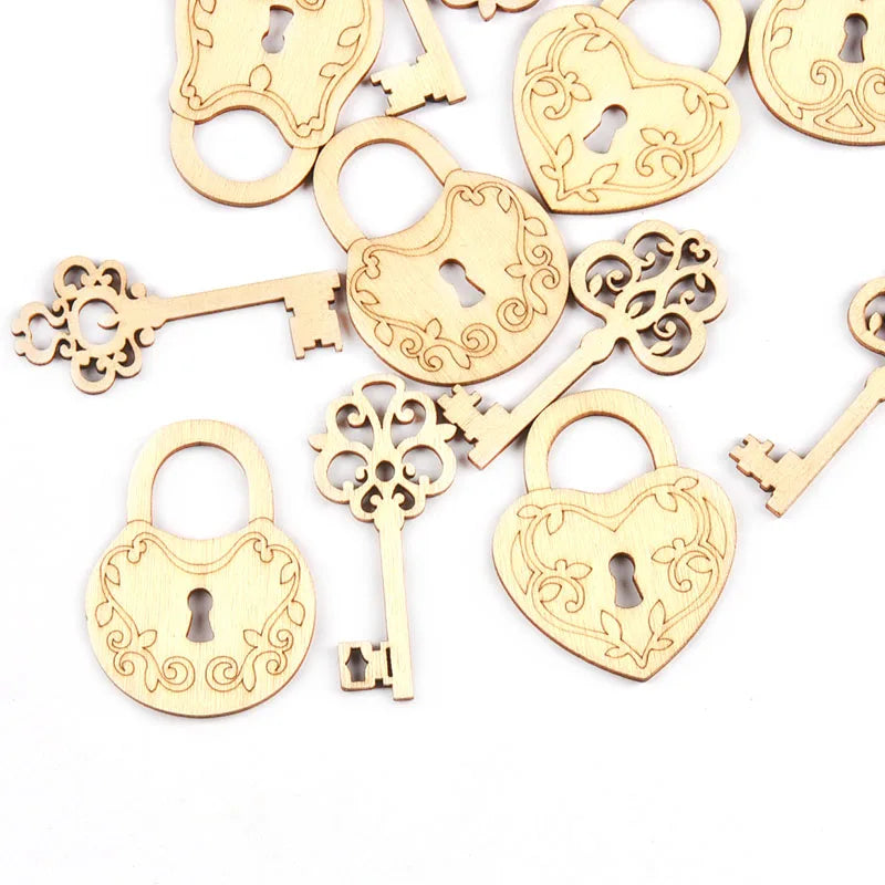 20Pcs 26-55mm Key And Lock Natural Wood Crafts DIY Scrapbooking Wooden Embellishment Handmade Accessories Art Home Decor c4001 Qme