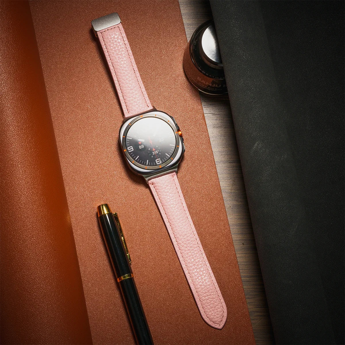 Leather Strap For Samsung Galaxy Watch Ultra 47mm Comfortable Magnetic Bracelet Wristband Galaxy Watch 7 Ultra Belt Accessories Qme Pink-S Galaxy Watch Ultra