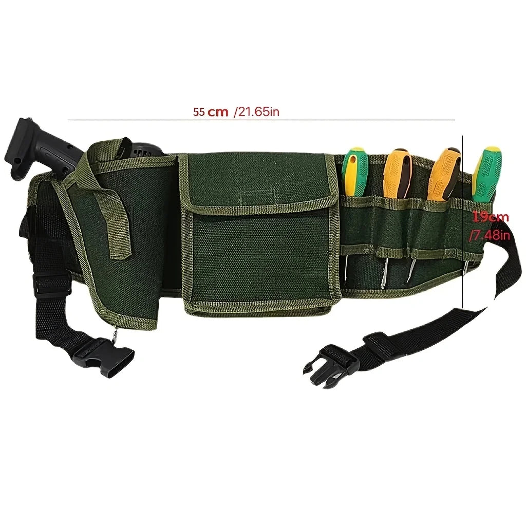 Thickened Wear-Resistant Large Capacity Canvas Drill Belt Electrician Decoration Multi-Functional Tool Waist Pack Qme Green