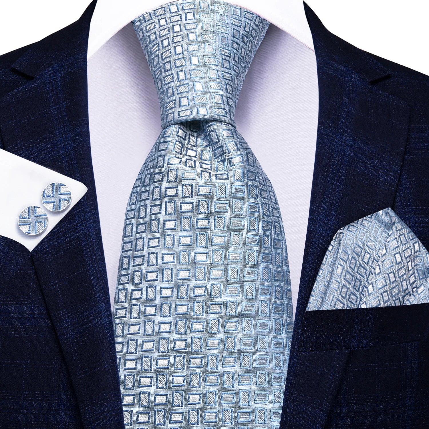 Hi-tie Red Blue Striped Business Mens Tie Jacquard Necktie Qme N-3951