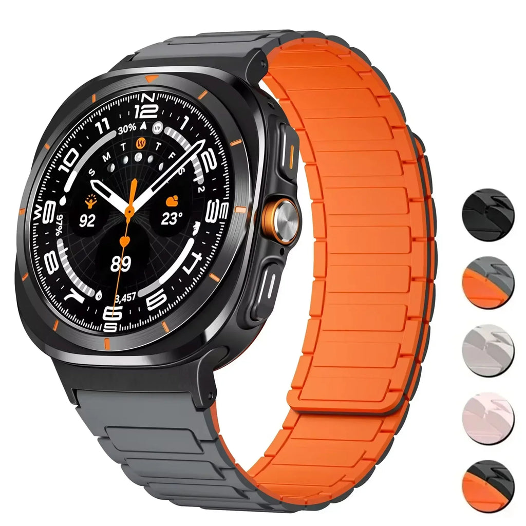 Silicone Sport Band for Samsung Galaxy Watch 7 Ultra 47mm Magnetic Loop Strap for Watch 7 Ultra 47mm No Gaps Curved End Bracelet Qme