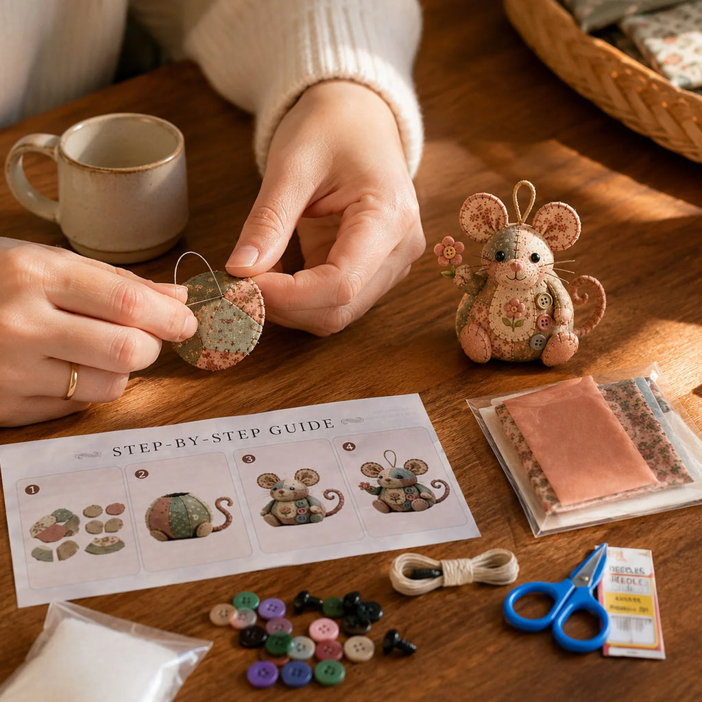 Handmade Patchwork Mouse DIY Sewing Craft Set for Adults and Beginners Cute Home Decoration Unique Holiday Gift Qme