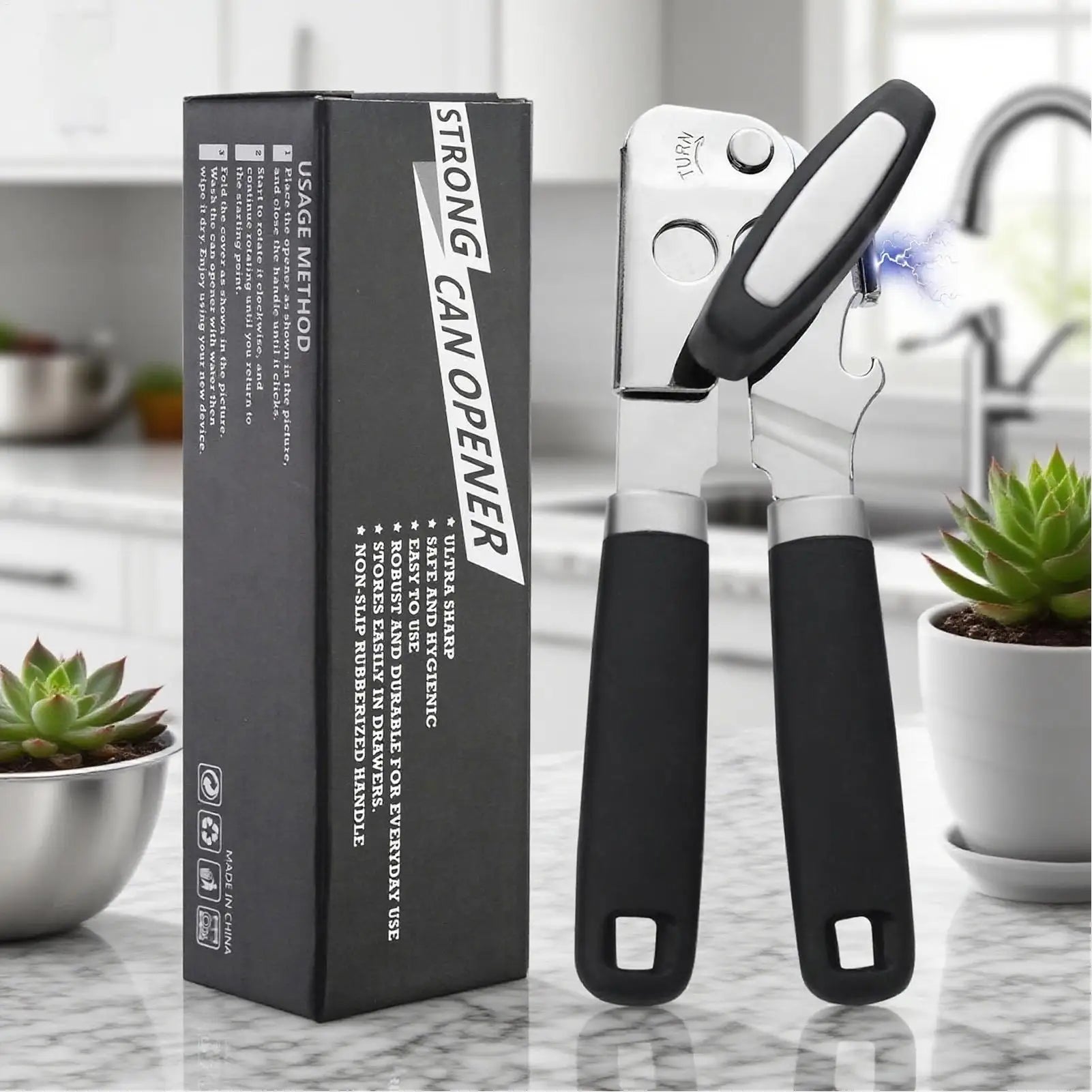Hand Held Can Opener Kitchen Can Opener Magnetic Grippers Tools With Non-Slip Handle Lid Remover For Kitchen Canning Counter Qme