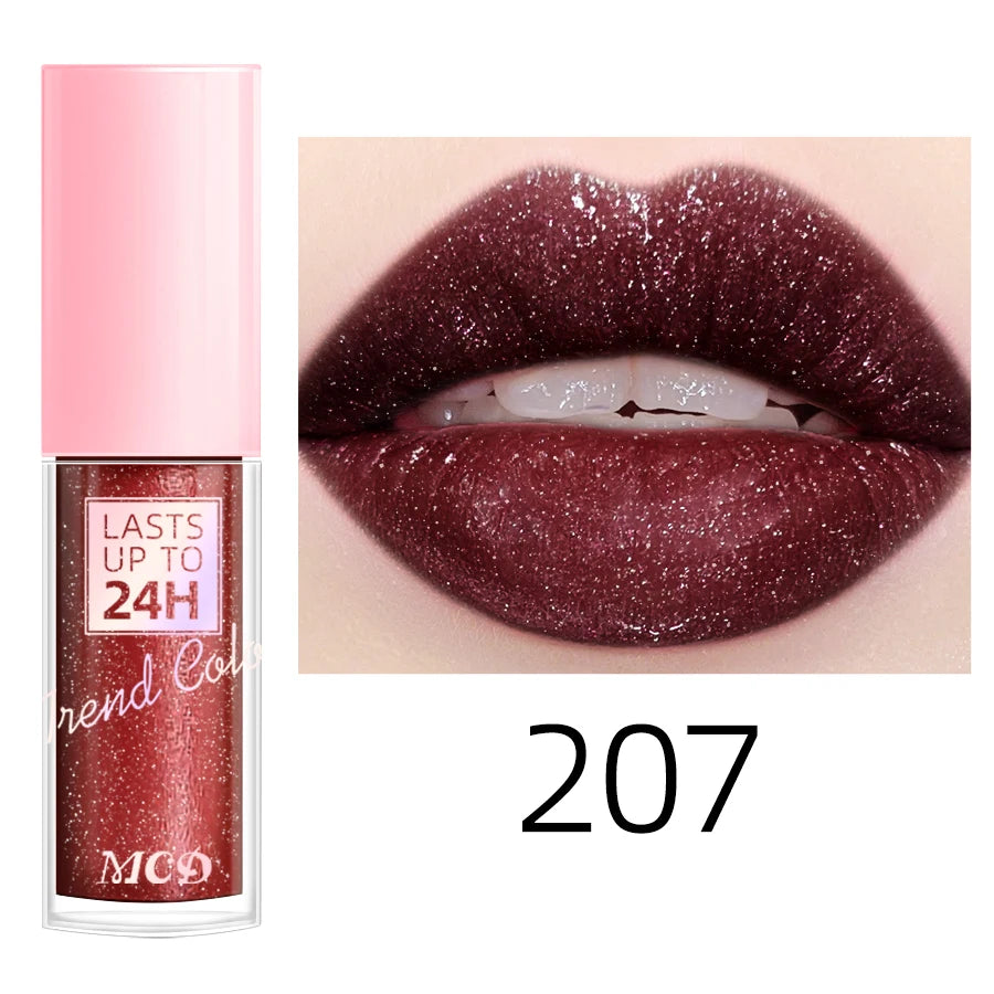 18 Colors Glitter Lip Glaze Long Lasting Gloss Waterproof Liquid Qme 207