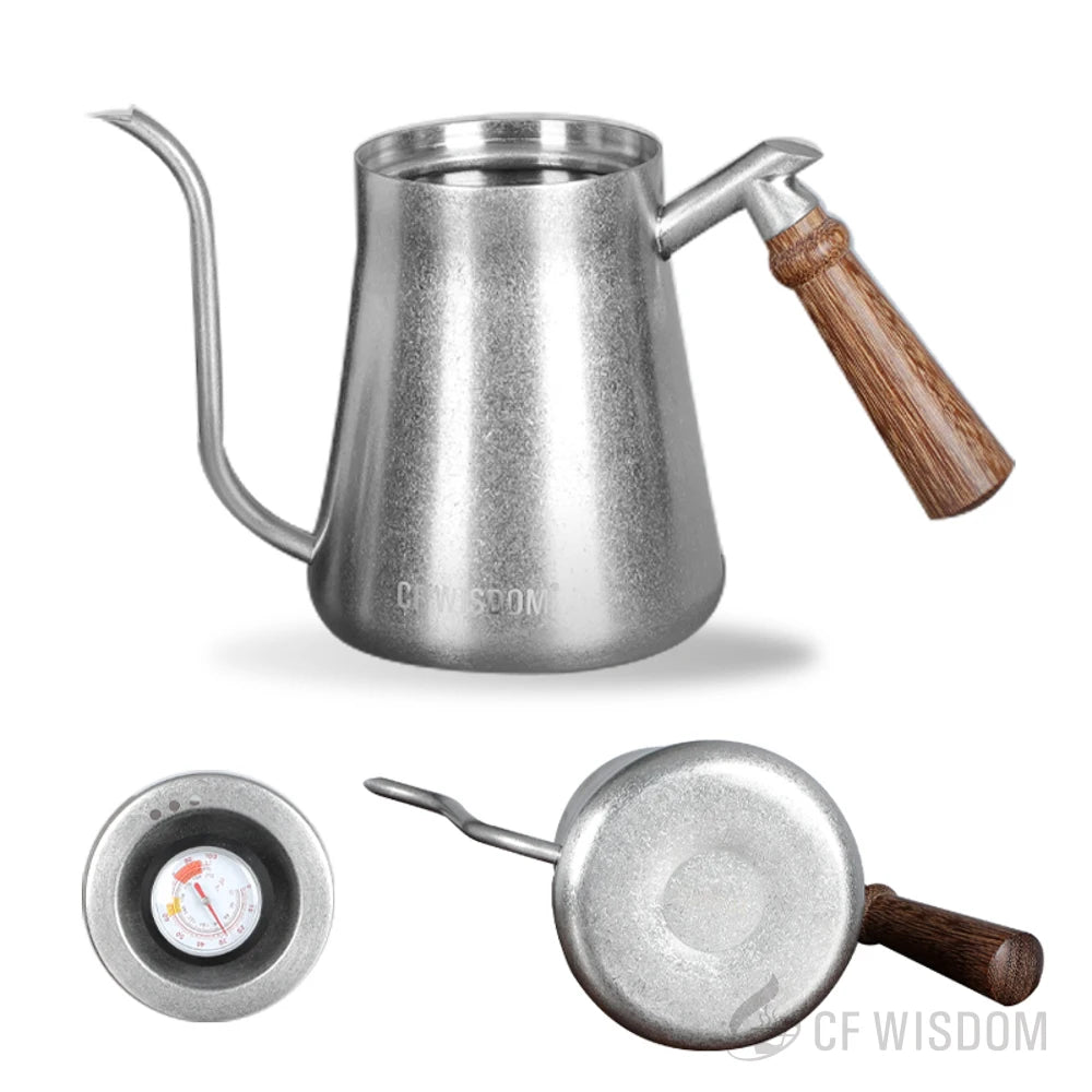 CF WISDOM Vintage Classic Silver Stainless Steel Coffee Hand Brewing Qme