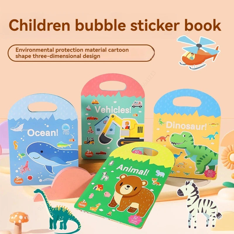 Reusable Sticker Book for Kids Vehicles Stickers Educational Learning Travel Stickers Activity Books for Toddler Girls Boy Qme