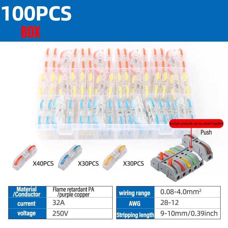 Universal Lever Wire Connectors 1-To-1 Inline Compact Splicing Quick Electrical Connector Reusable Plug In Insulated Terminals Qme T211 100PCS