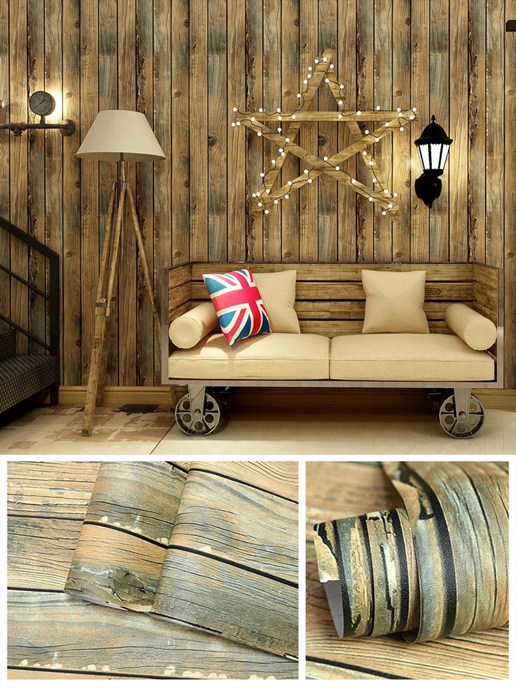 Distressed Wood Wallpaper Self-adhesive Vinyl Peel Stick Contact Qme kl00888 10mx45cm