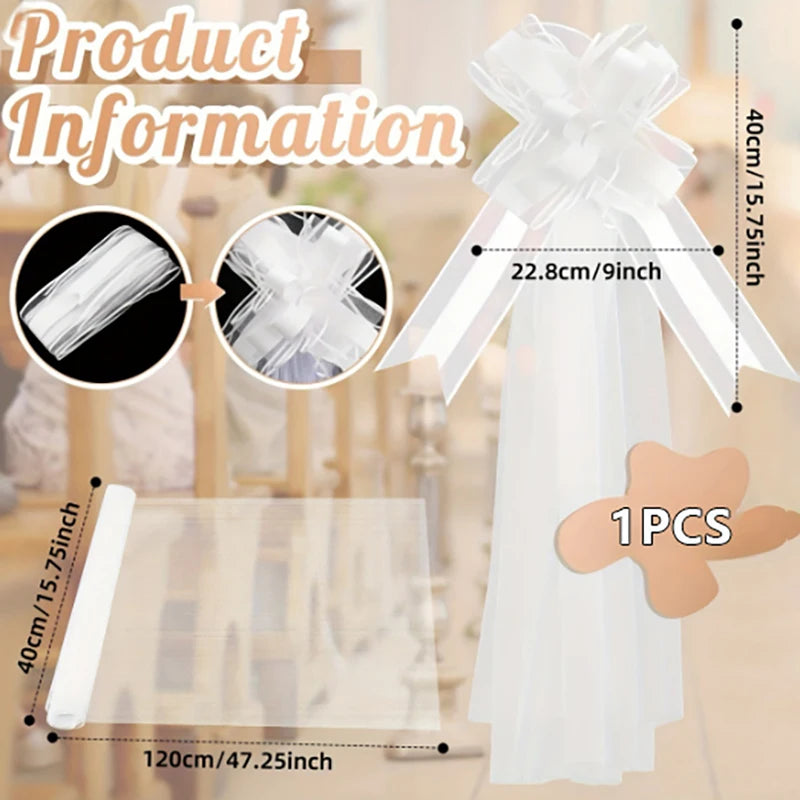 Church Wedding Pew Bows Long Tulle Tails Chair Aisle Decor Car Qme 1PCS